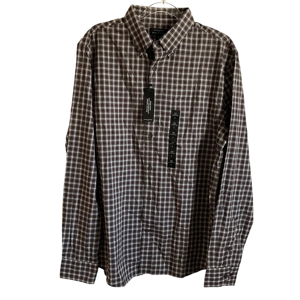 Banana Republic Men’s Slim Fit Untucked‎ Brown Plaid Button Down Shirt - NEW